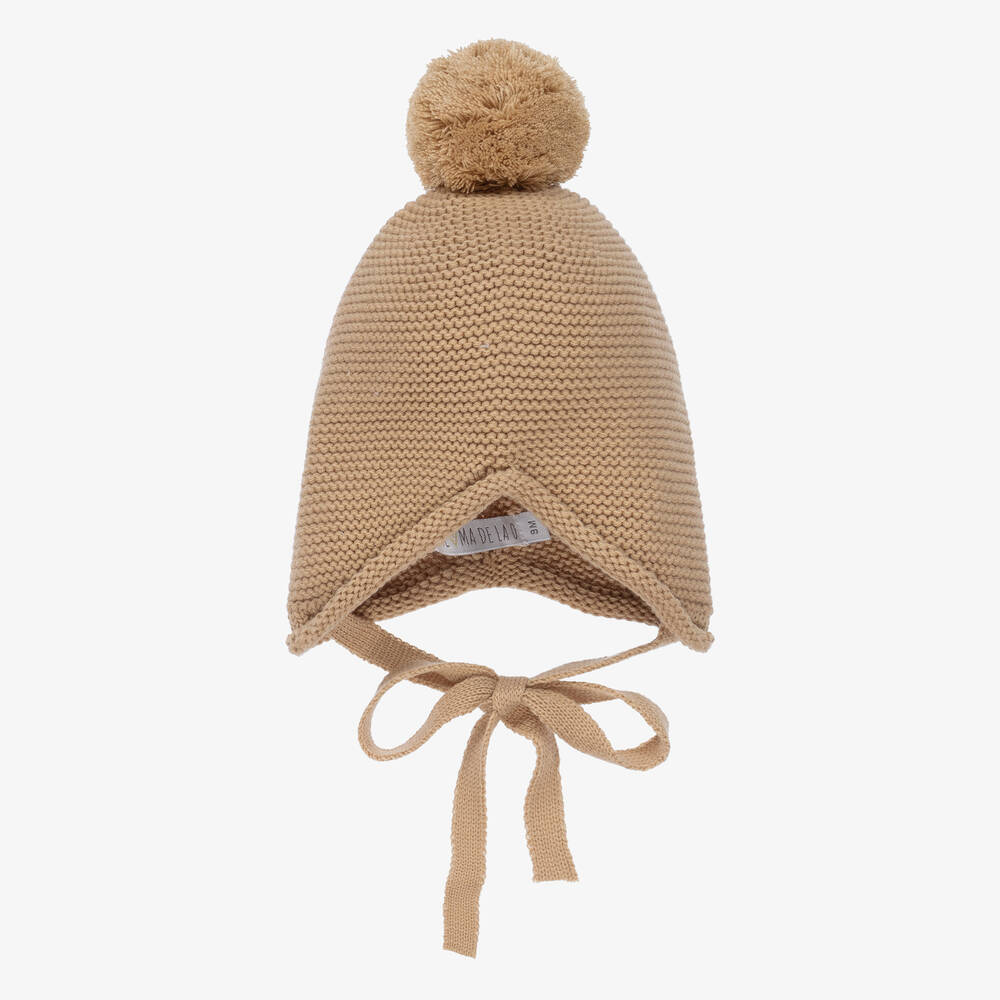 Paloma de la O - Beige Knitted Pom-Pom Hat | Childrensalon