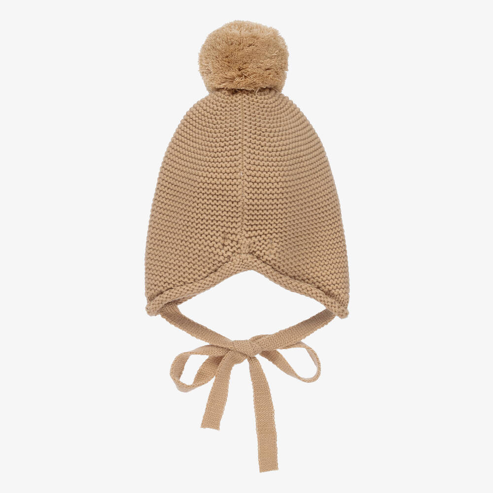 Paloma de la O-Beige Knitted Pom-Pom Hat | Childrensalon Outlet
