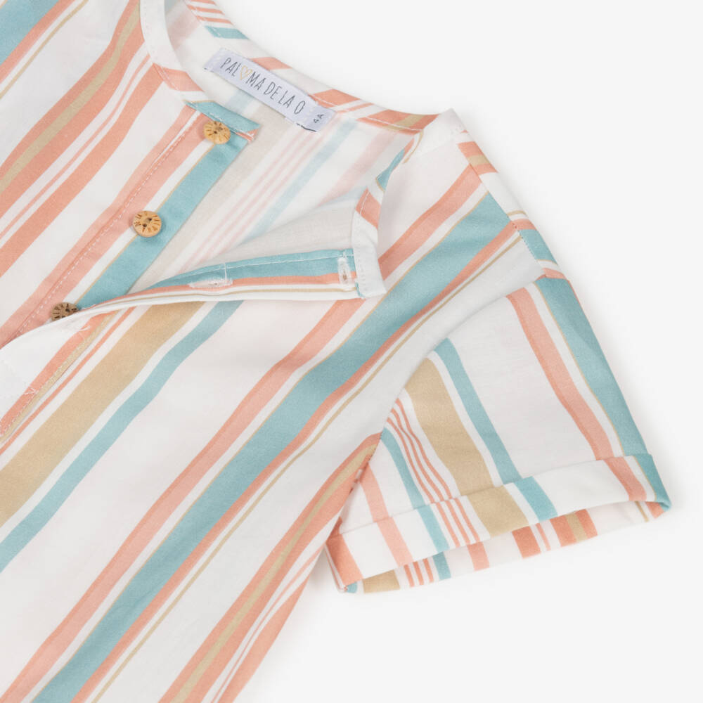 Paloma de la O-Beige & Pink Striped Boys' Summer Set | Childrensalon Outlet