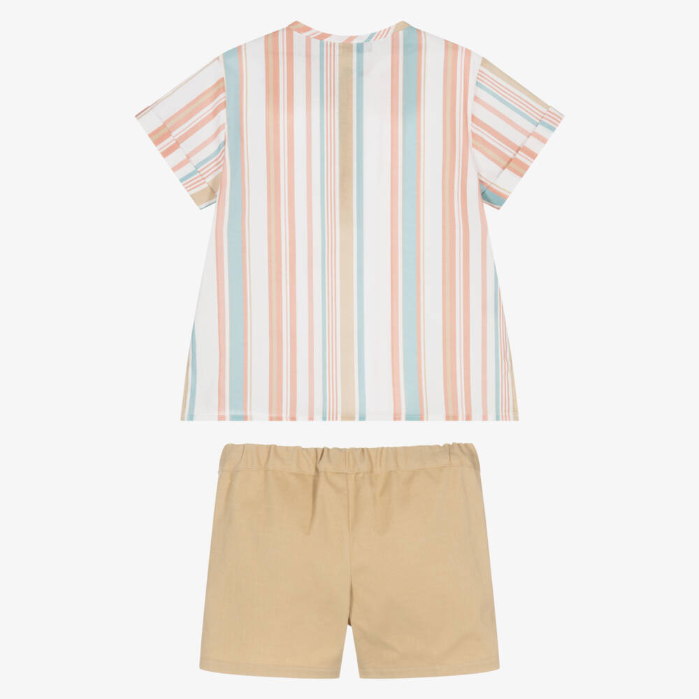 Paloma de la O-Beige & Pink Striped Boys' Summer Set | Childrensalon Outlet