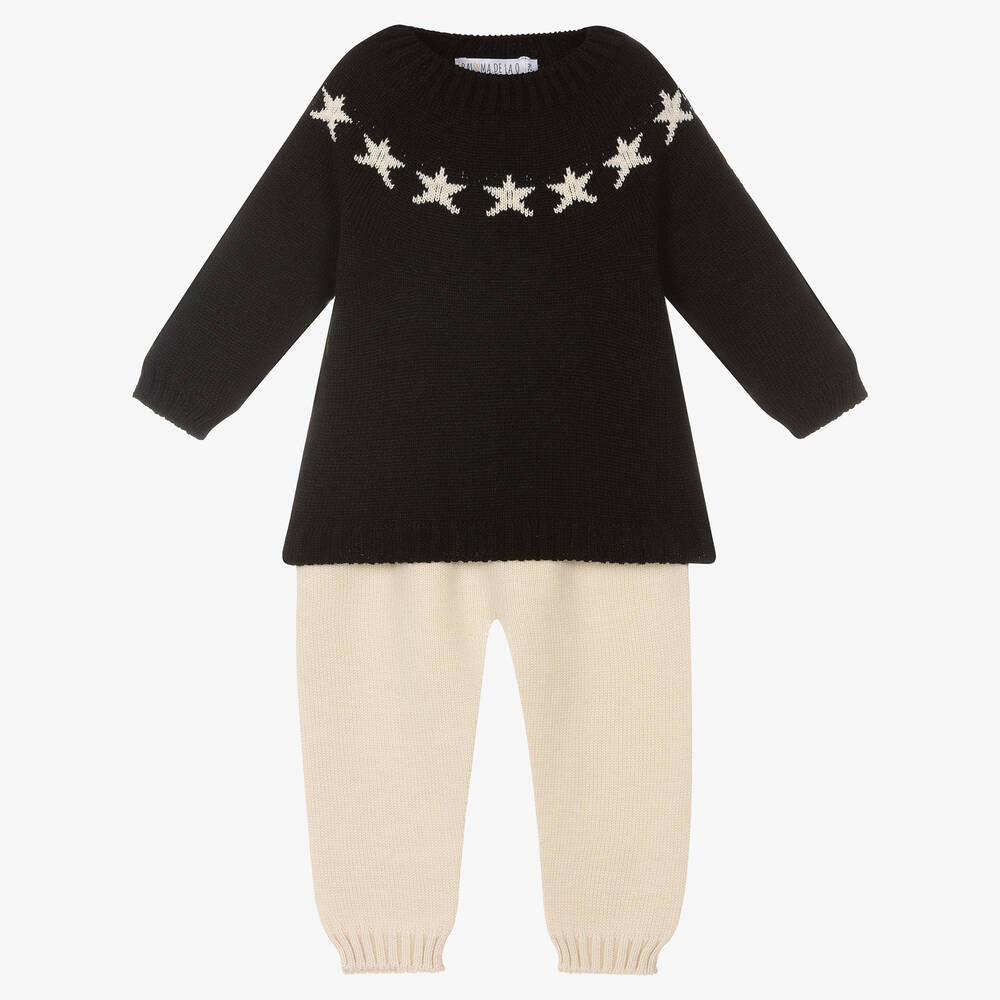 Paloma de la O - Black & Beige Knit Trouser Set | Childrensalon
