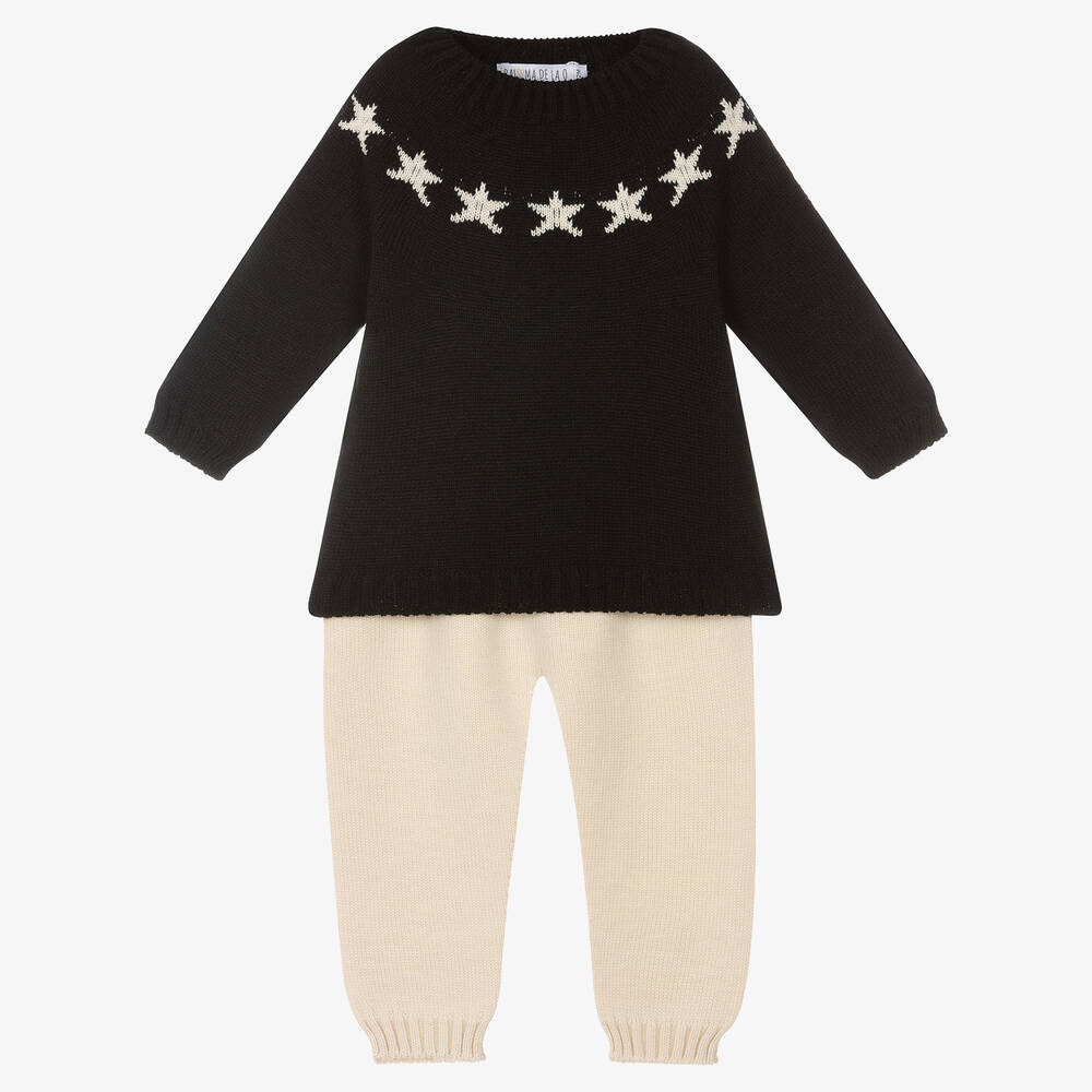 Paloma de la O - Ensemble pantalon noir beige maille | Childrensalon