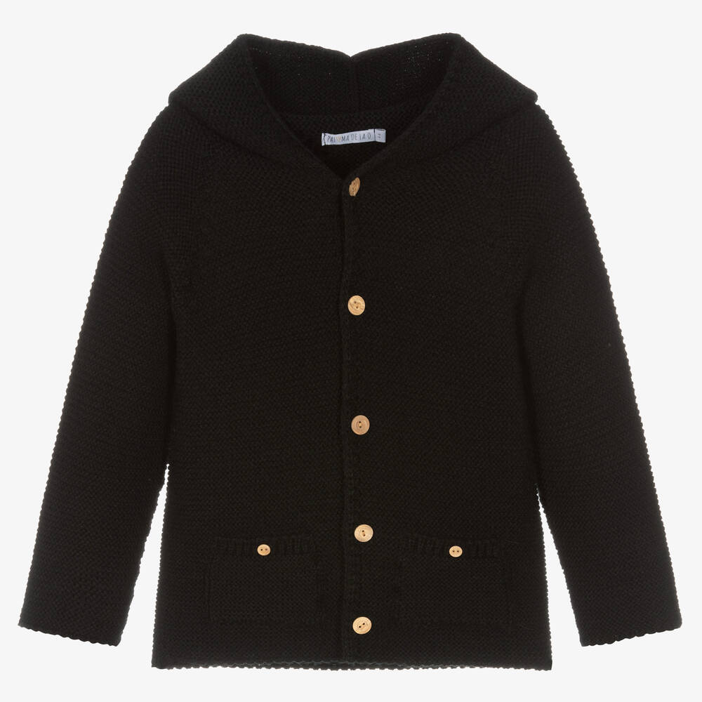 Paloma de la O - Black Hooded Knit Cardigan | Childrensalon