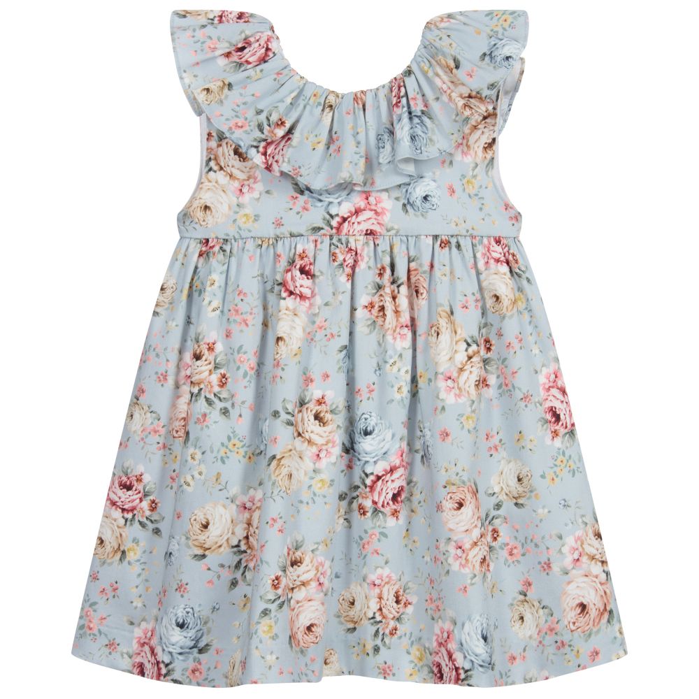 Paloma de la O - Blue Floral Cotton Dress | Childrensalon Outlet