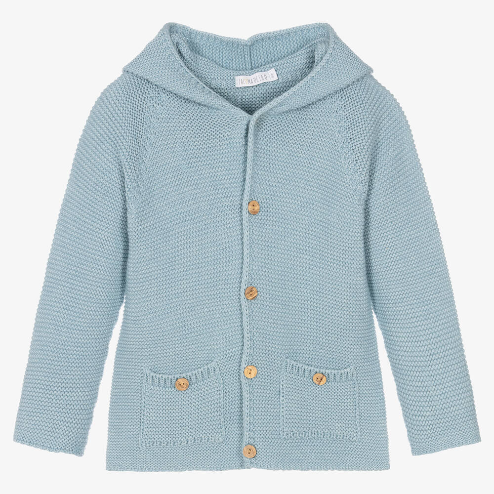 Paloma de la O - Blue Hooded Knit Cardigan | Childrensalon