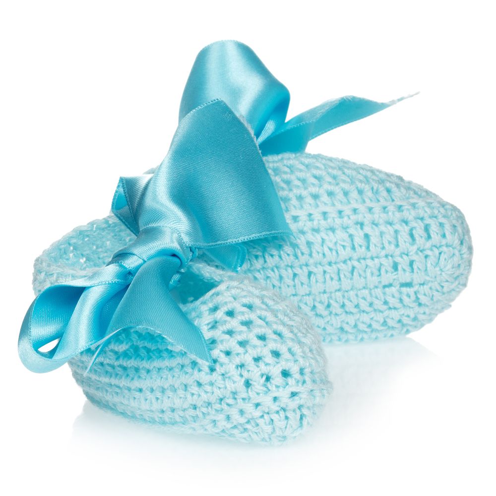 Paloma de la O - Blue Knitted Baby Booties  | Childrensalon