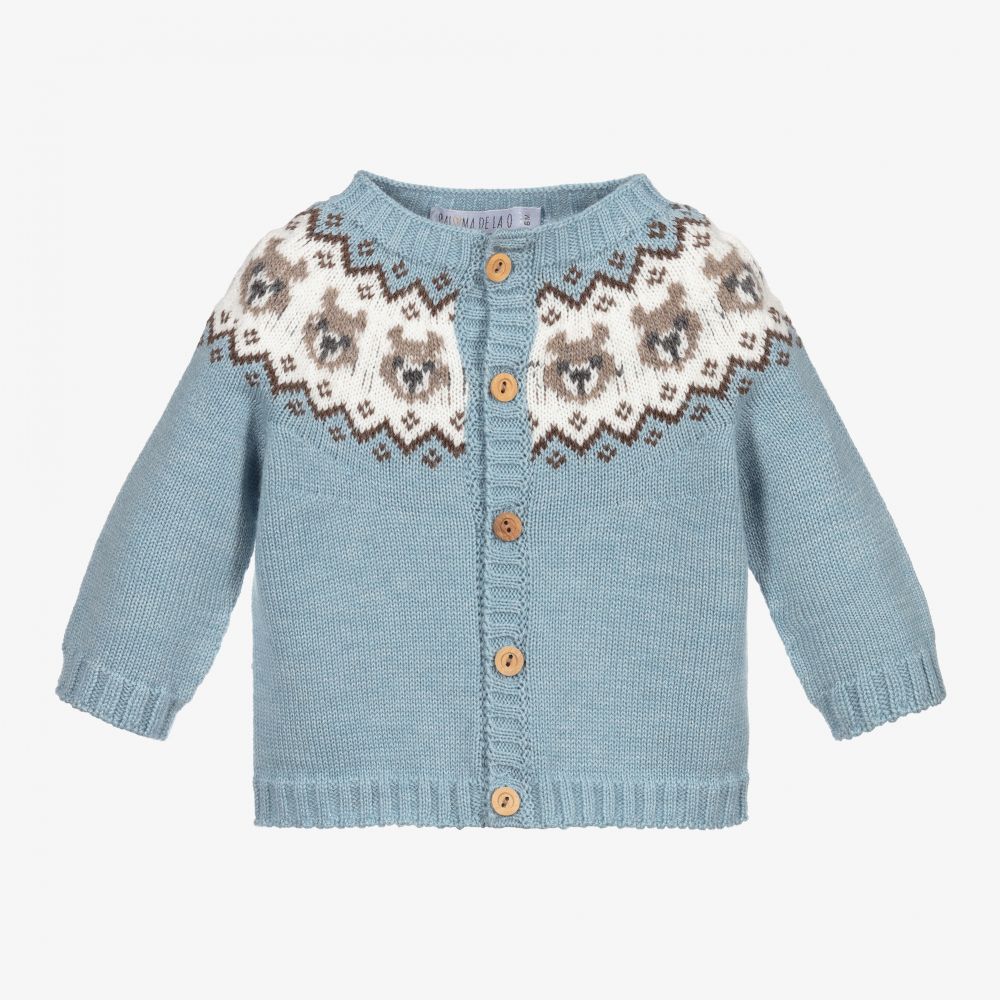 Paloma de la O - Blue Knitted Bear Cardigan | Childrensalon