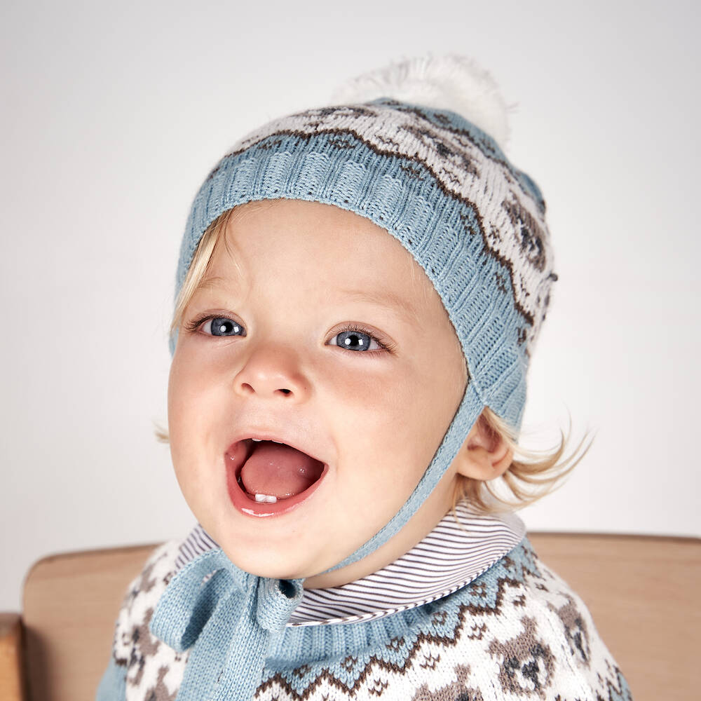 Paloma de la O-Голубая вязаная шапка с медвежатами | Childrensalon Outlet