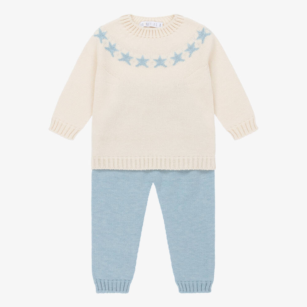 Paloma de la O - Blue Knitted Trouser Set | Childrensalon