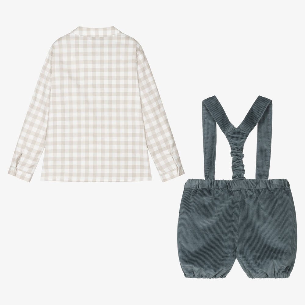 Paloma de la O-Boys Beige & Blue Corduroy Shorts Set | Childrensalon Outlet