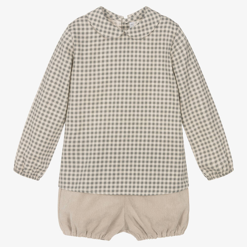 Paloma de la O - Рубашка в клетку и бежевые шорты | Childrensalon