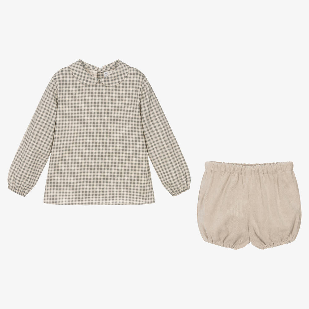 Paloma de la O-Boys Beige Check Shorts Set | Childrensalon Outlet