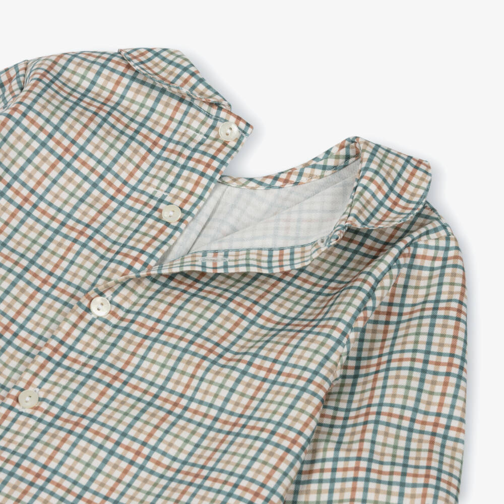 Paloma de la O-Boys Beige Check Shorts Set with Green Knitted Cardigan | Childrensalon Outlet