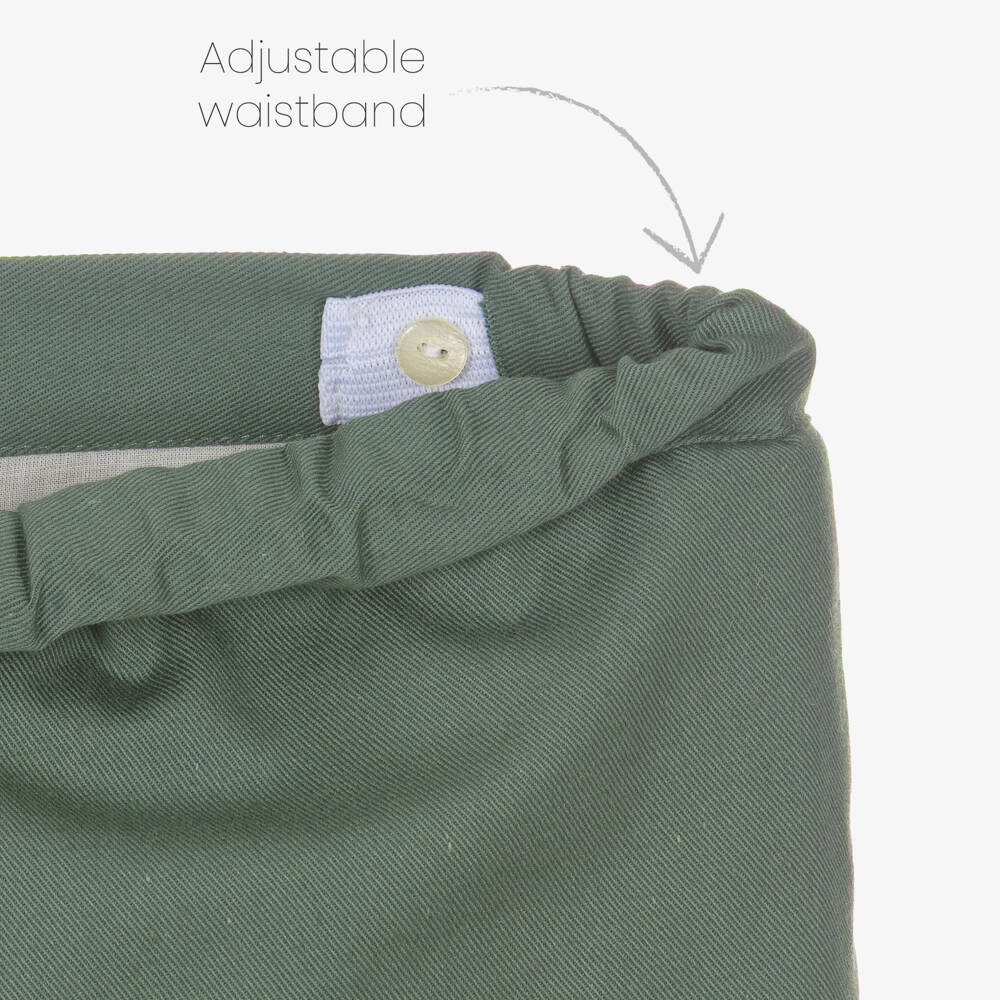 Paloma de la O-Boys Beige & Green Cotton Shorts Set | Childrensalon Outlet