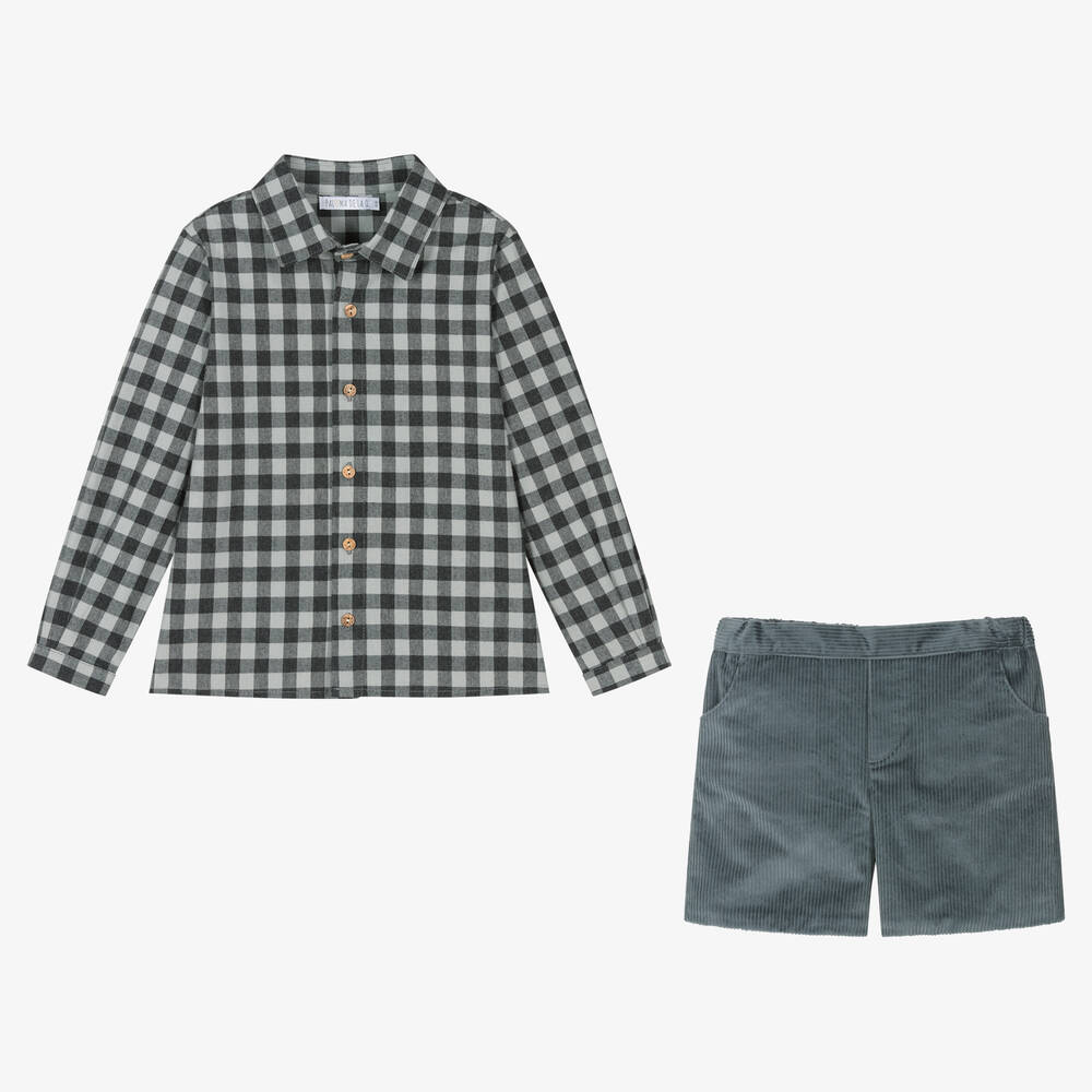 Paloma de la O-Boys Blue Corduroy Shorts Set | Childrensalon Outlet