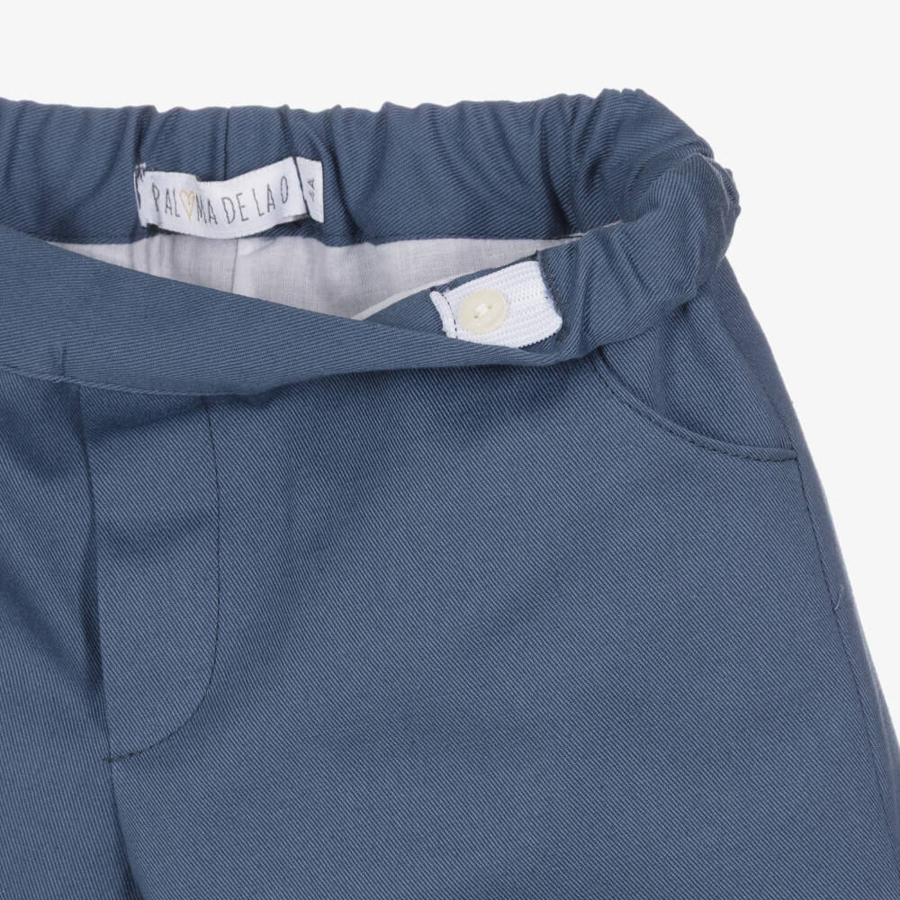 Paloma de la O-Boys Blue Cotton Checked Shorts Set | Childrensalon Outlet