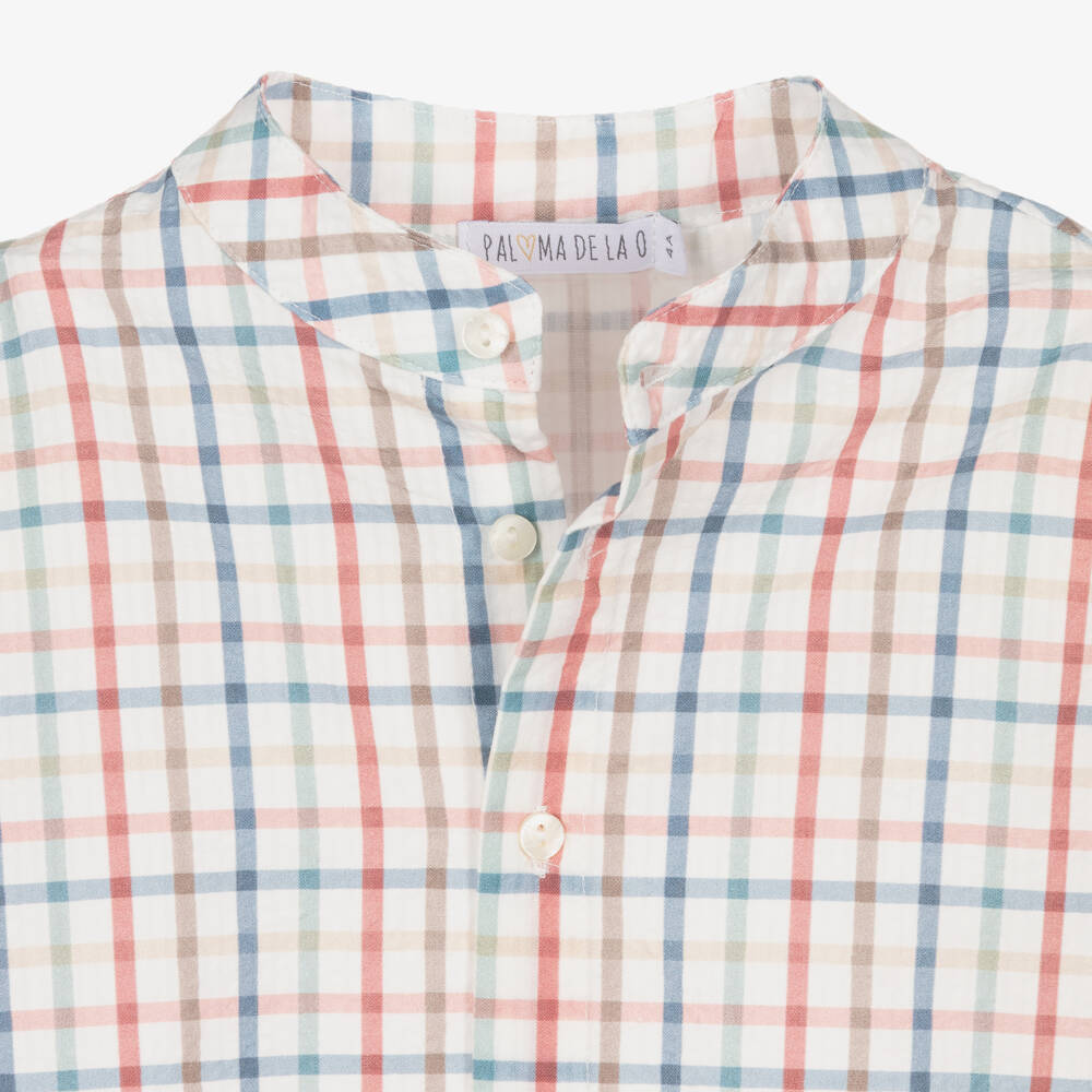 Paloma de la O-Boys Blue Cotton Checked Shorts Set | Childrensalon Outlet