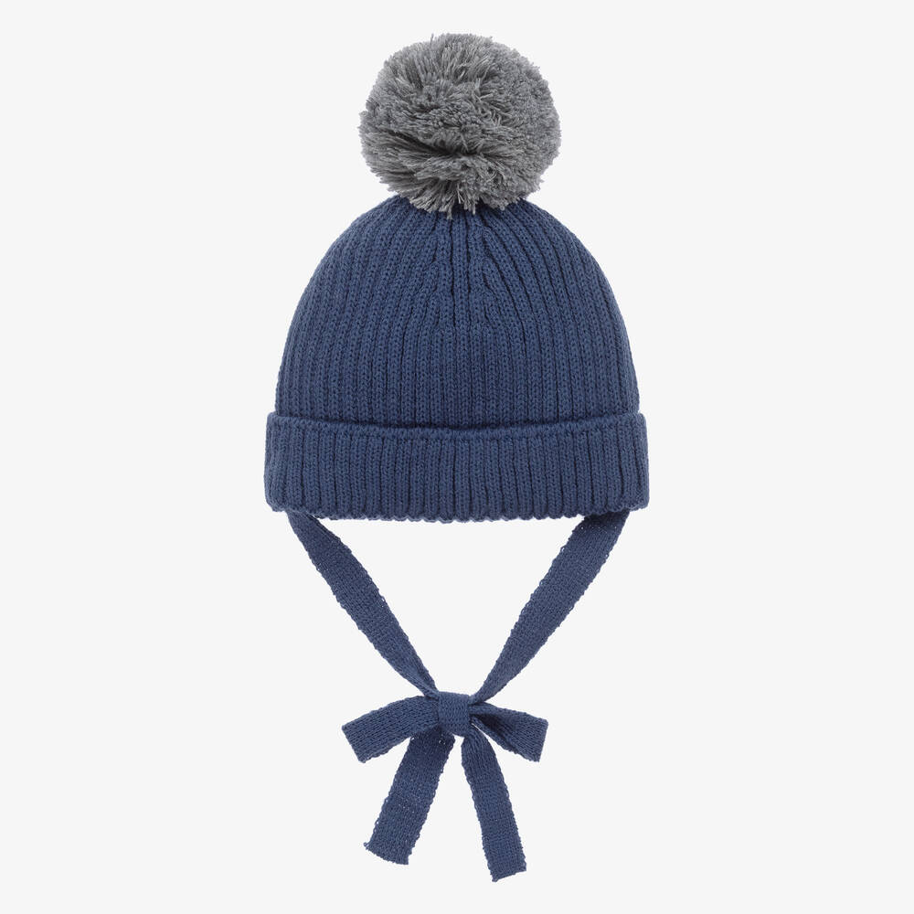 Paloma de la O - Boys Blue Knitted Pom-Pom Hat | Childrensalon