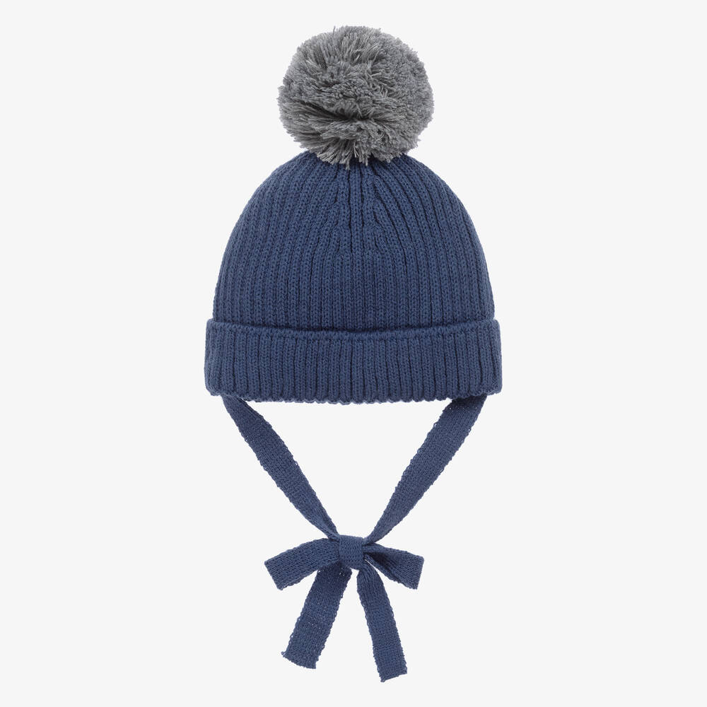 Paloma de la O - Bonnet bleu en maille à pompon | Childrensalon