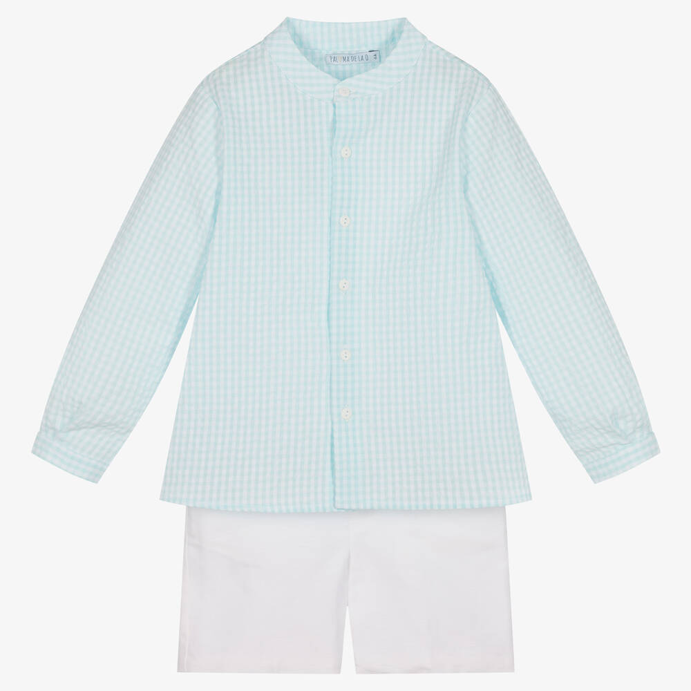 Paloma de la O - Boys Blue Shirt & White Shorts Set | Childrensalon