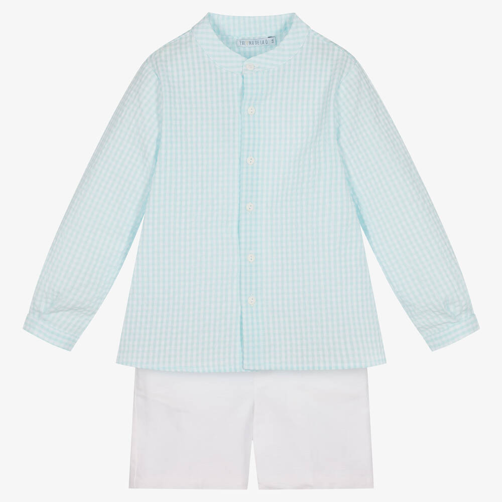 Paloma de la O - Chemise bleue et short blanc garçon | Childrensalon