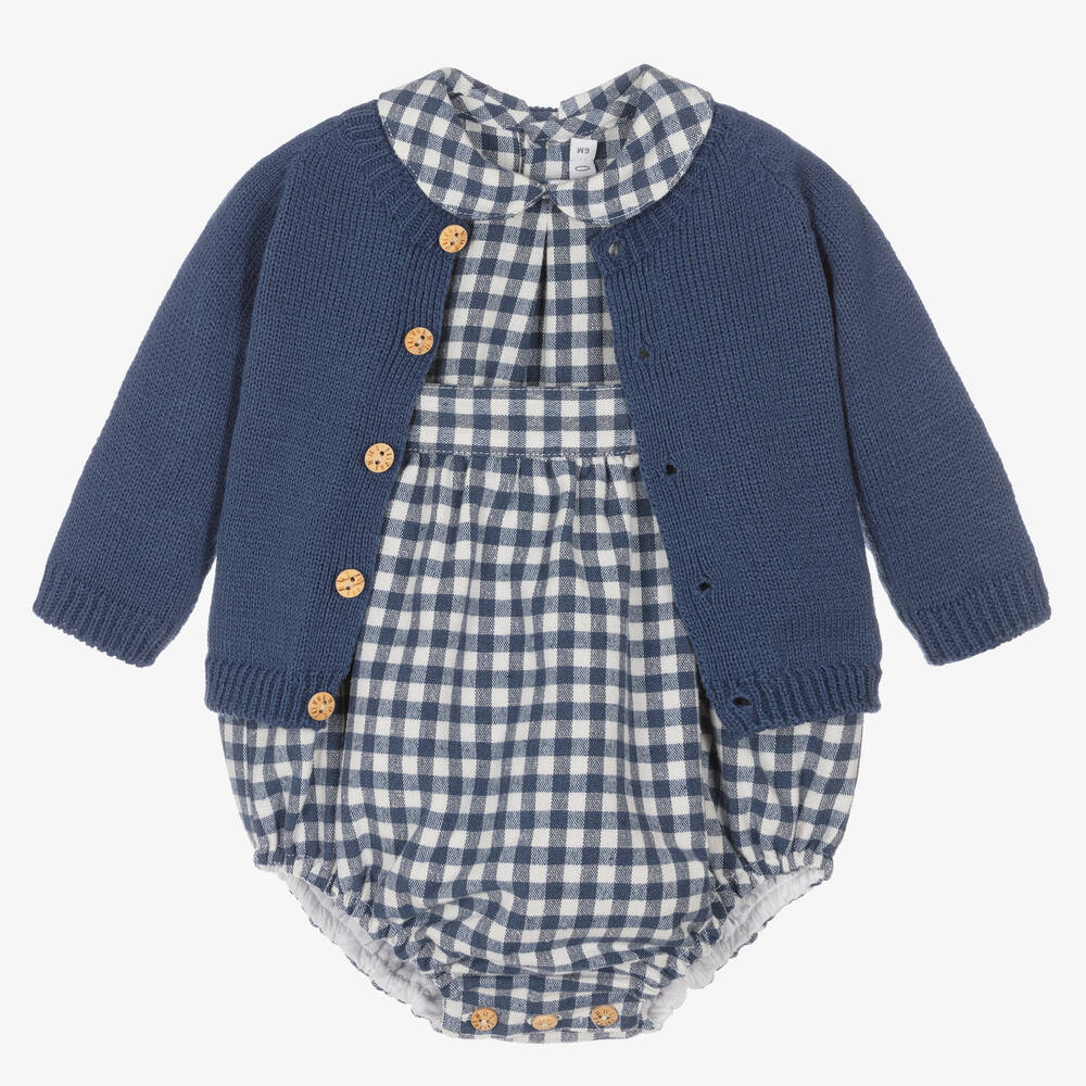 Paloma de la O - Boys Blue & White Check Shortie Set | Childrensalon