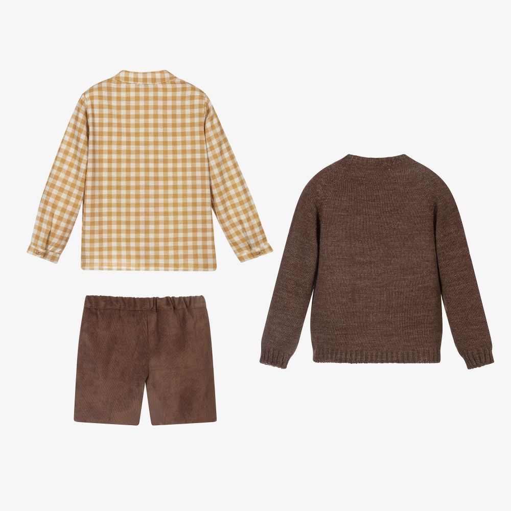 Paloma de la O-Boys Brown & Yellow Shorts Set | Childrensalon Outlet