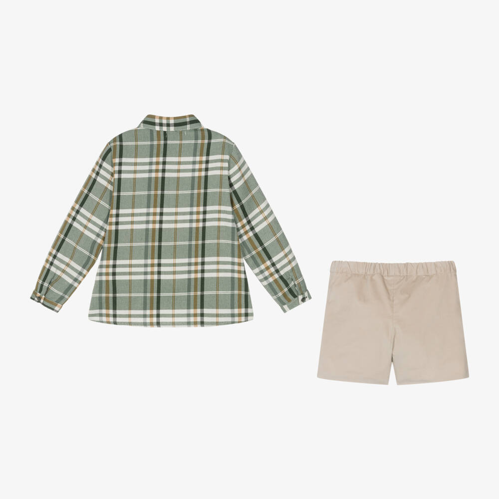 Paloma de la O-Boys Checked Shirt & Velvet Shorts | Childrensalon Outlet