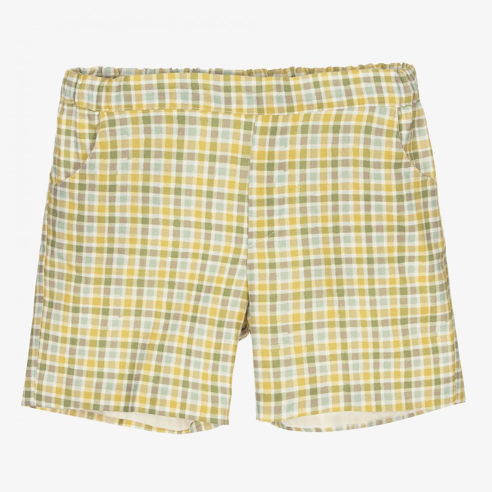 Paloma de la O - Boys Green Check Shorts | Childrensalon