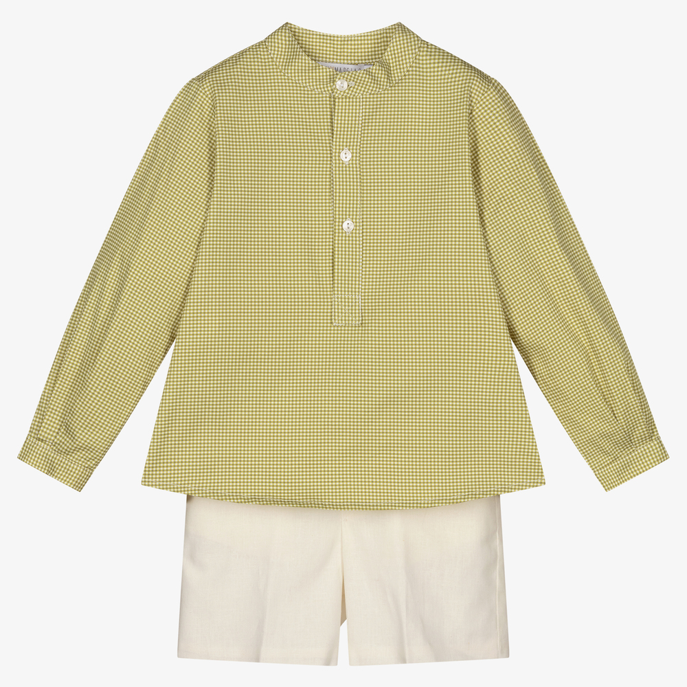 Paloma de la O - Зеленая футболка и кремовые шорты для мальчиков | Childrensalon