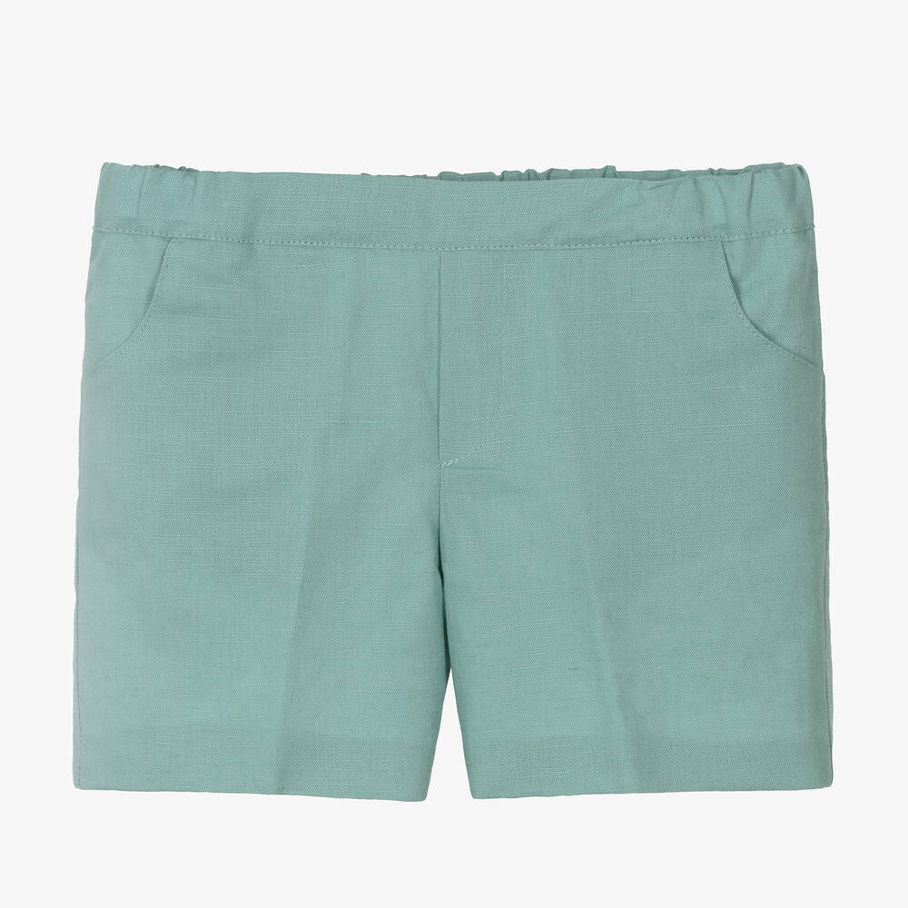 Paloma de la O-Boys Green Linen & Cotton Shorts | Childrensalon Outlet