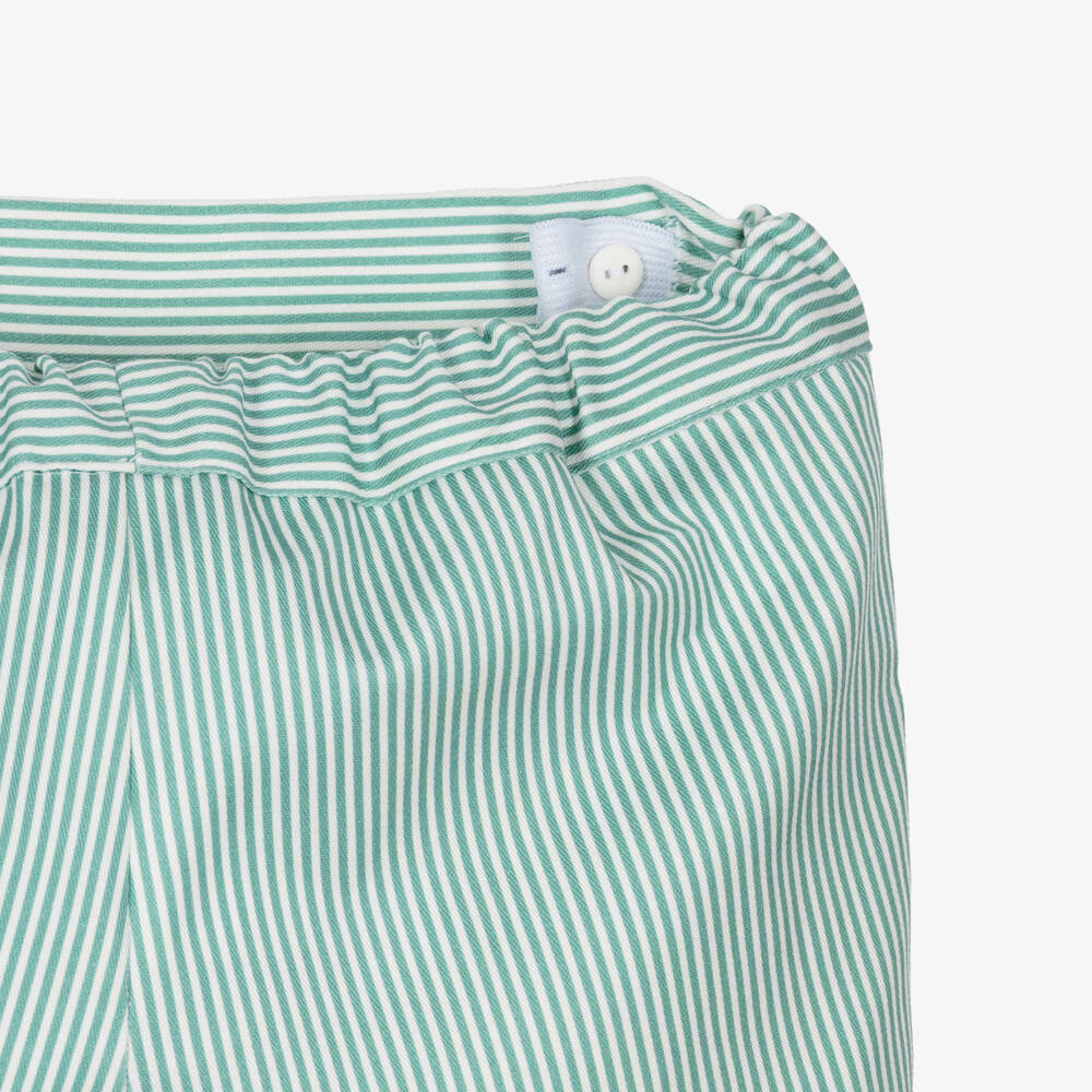 Paloma de la O-Boys Green Muslin Shirt & Striped Short Set | Childrensalon Outlet