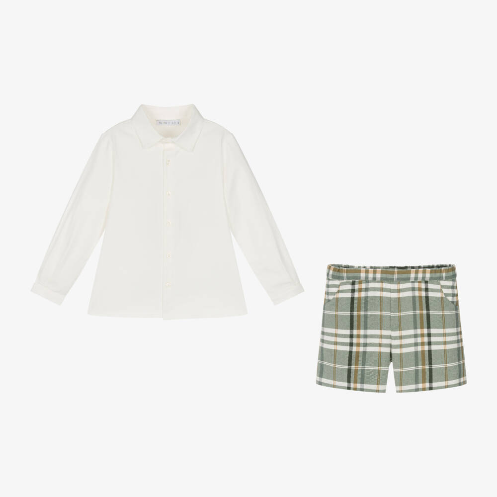 Paloma de la O-Boys Green Plaid Shorts Ensemble | Childrensalon Outlet