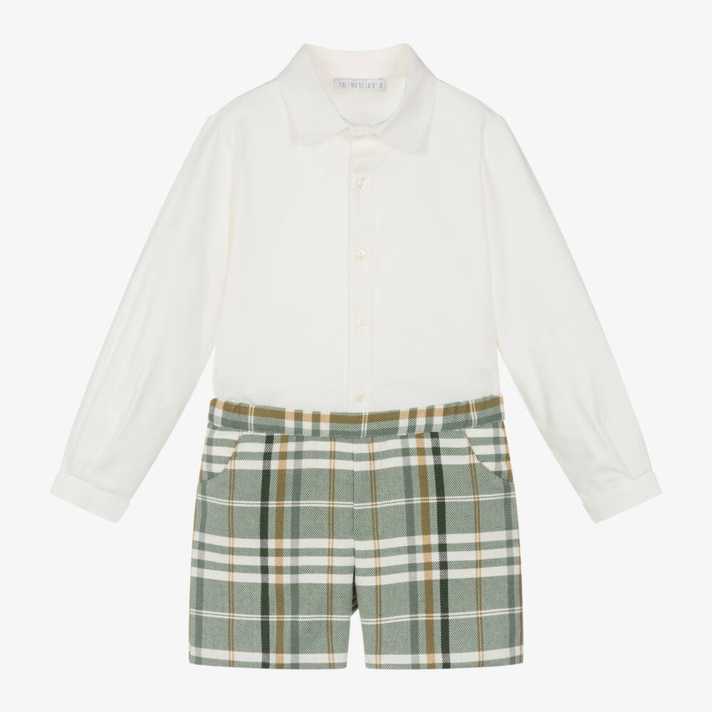 Paloma de la O-Boys Green Plaid Shorts Ensemble | Childrensalon Outlet