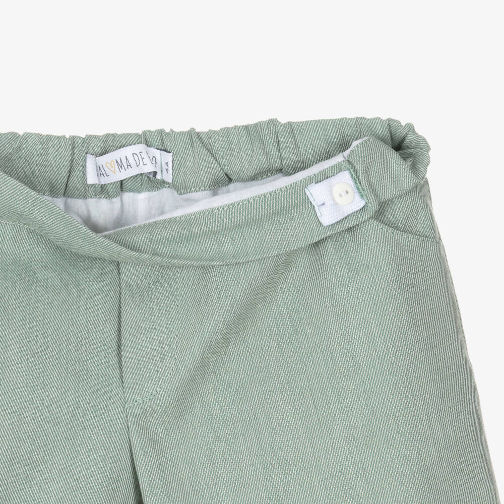 Paloma de la O-Boys Green Striped Cotton Shirt & Shorts Set | Childrensalon Outlet