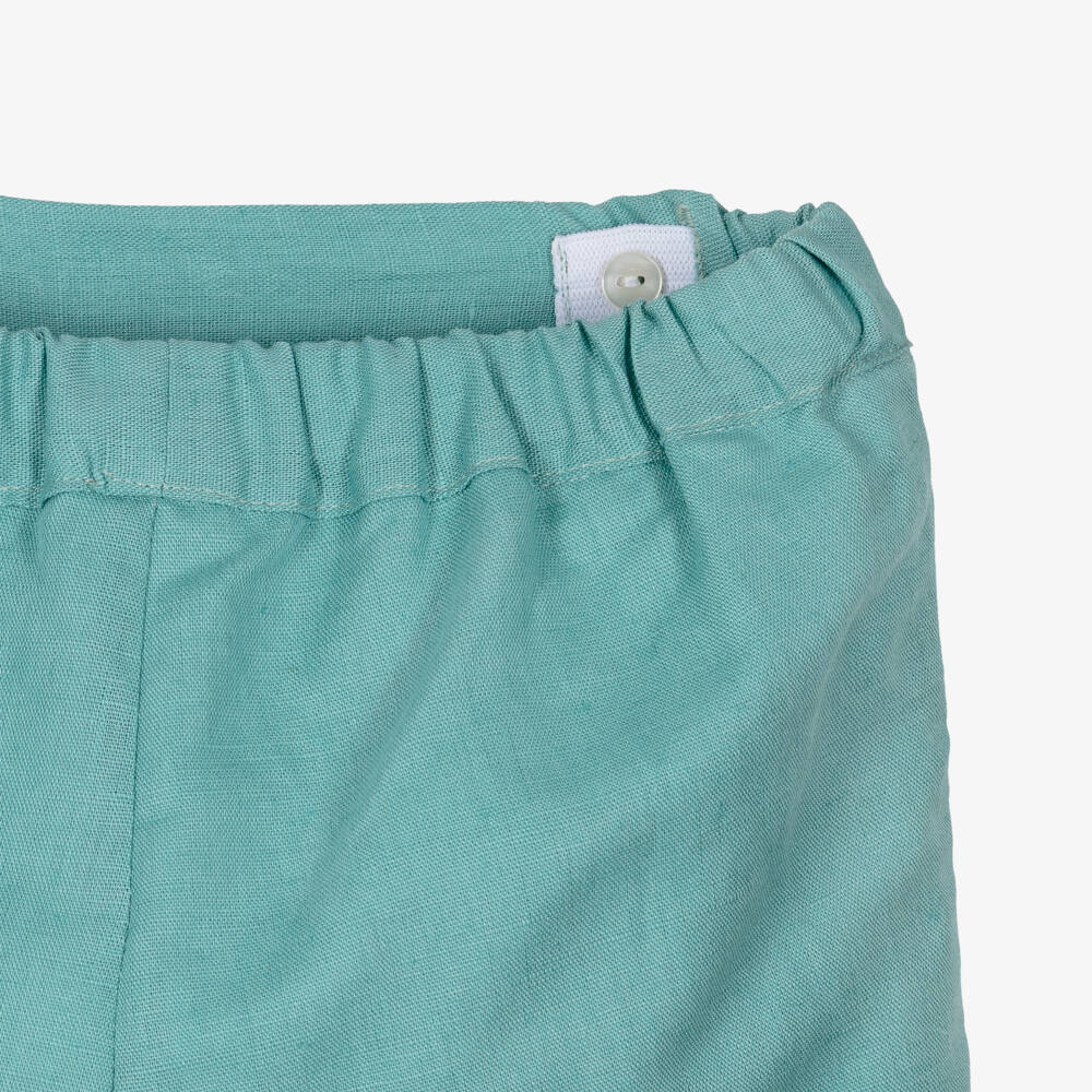 Paloma de la O-Boys Green Striped Long Sleeve Shirt & Shorts Set | Childrensalon Outlet