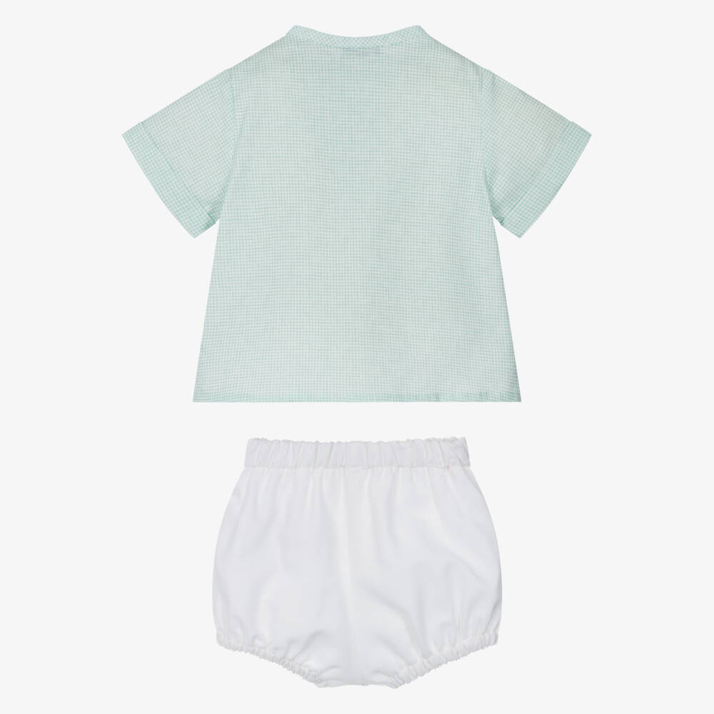 Paloma de la O-Boys Green & White Linen Blend Outfit | Childrensalon Outlet