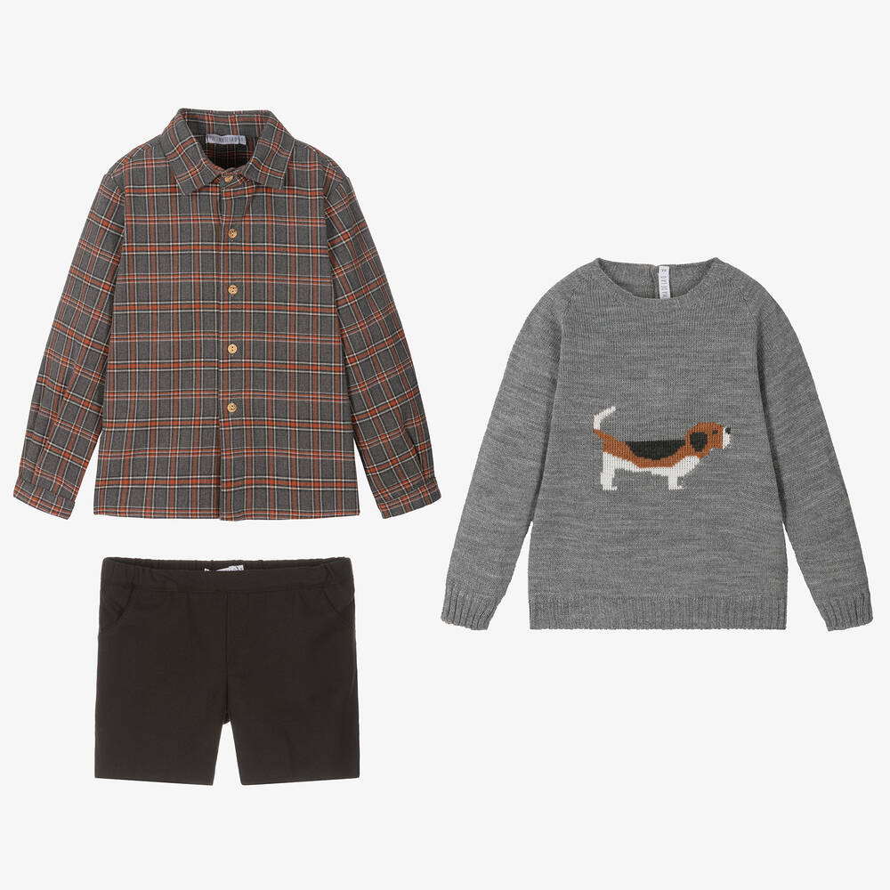 Paloma de la O-Черно-серый комплект с шортами из хлопка | Childrensalon Outlet