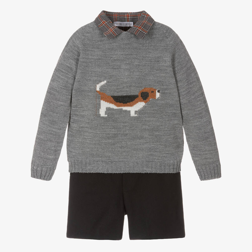 Paloma de la O - Ensemble short coton gris et noir | Childrensalon