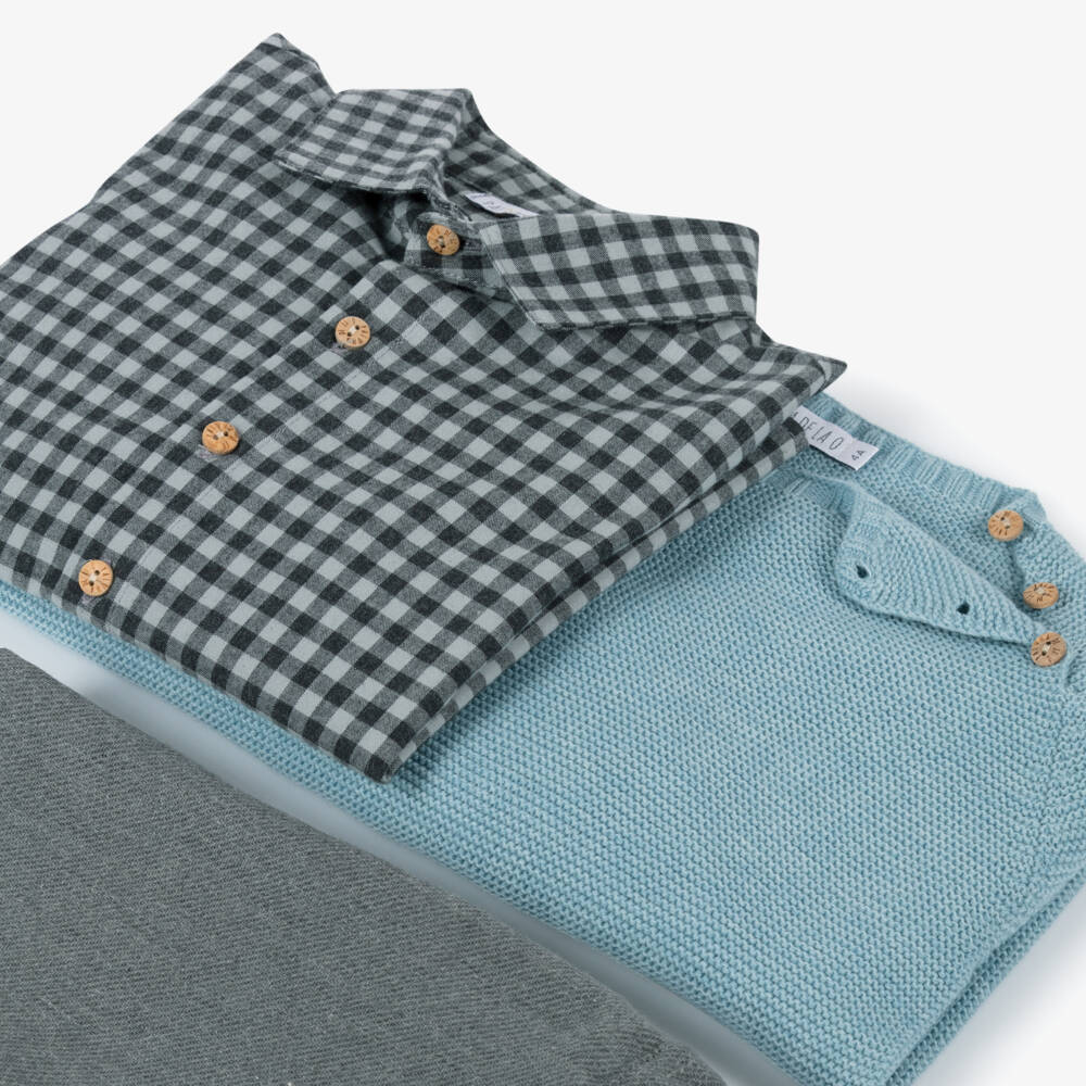 Paloma de la O-Boys Grey & Blue Shorts Ensemble | Childrensalon Outlet