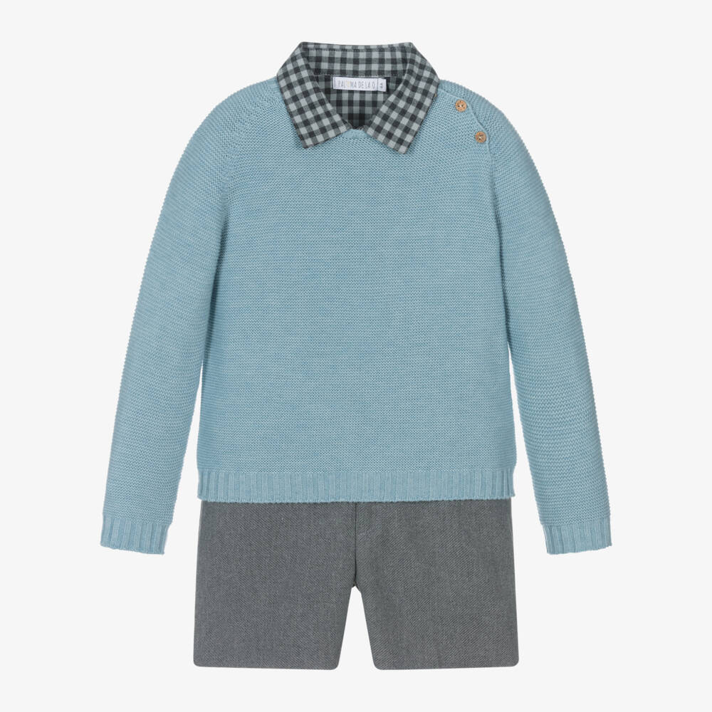 Paloma de la O-Boys Grey & Blue Shorts Ensemble | Childrensalon Outlet