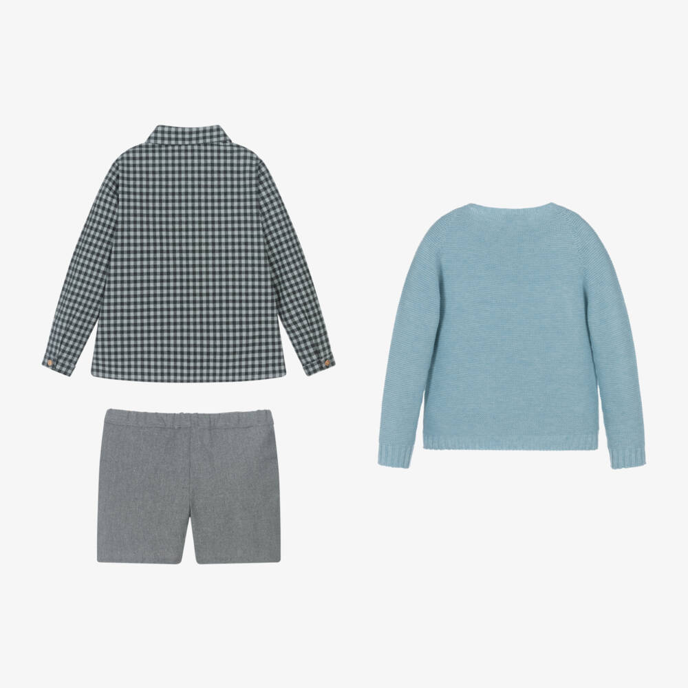 Paloma de la O-Boys Grey & Blue Shorts Ensemble | Childrensalon Outlet