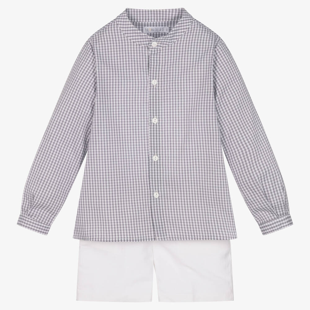 Paloma de la O - Boys Grey Shirt & White Shorts Set | Childrensalon