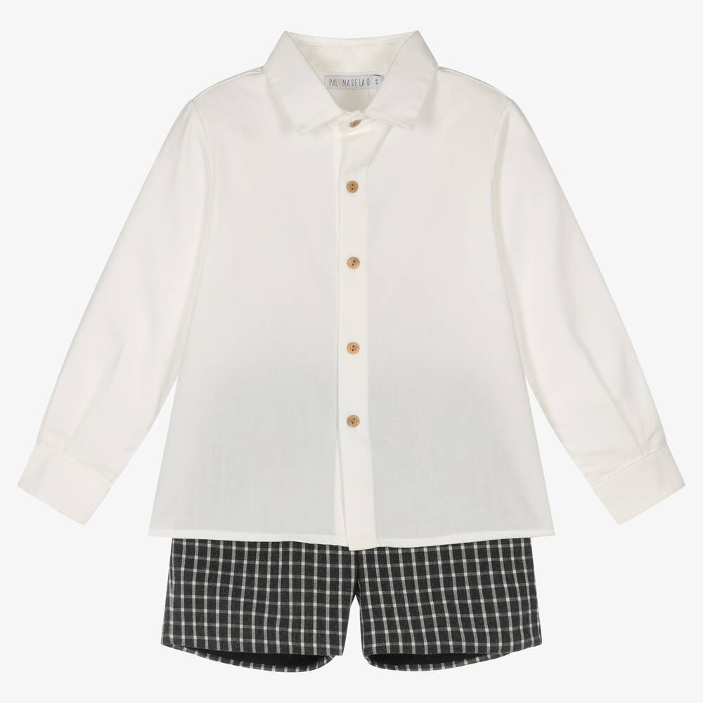 Paloma de la O - Boys Ivory & Grey Shorts Set | Childrensalon