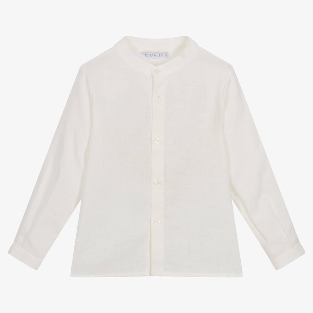 Paloma de la O-Boys Ivory Linen & Cotton Shirt | Childrensalon Outlet