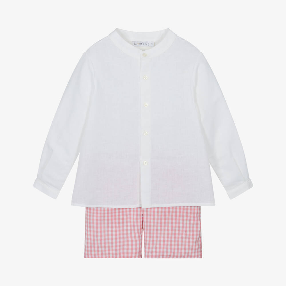 Paloma de la O-Boys Ivory & Pink Shorts Ensemble | Childrensalon Outlet