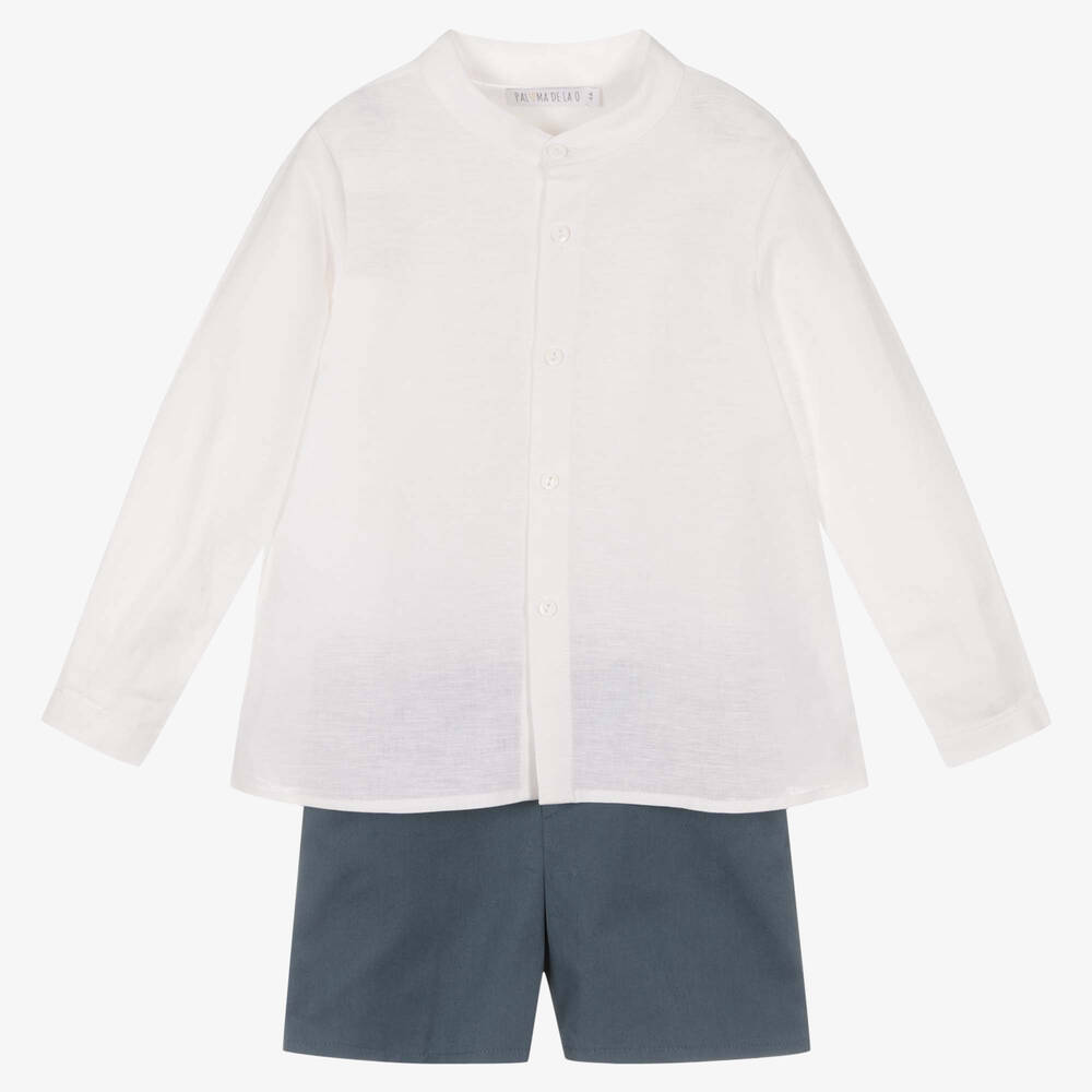 Paloma de la O - Boys Ivory Shirt & Blue Shorts Set | Childrensalon