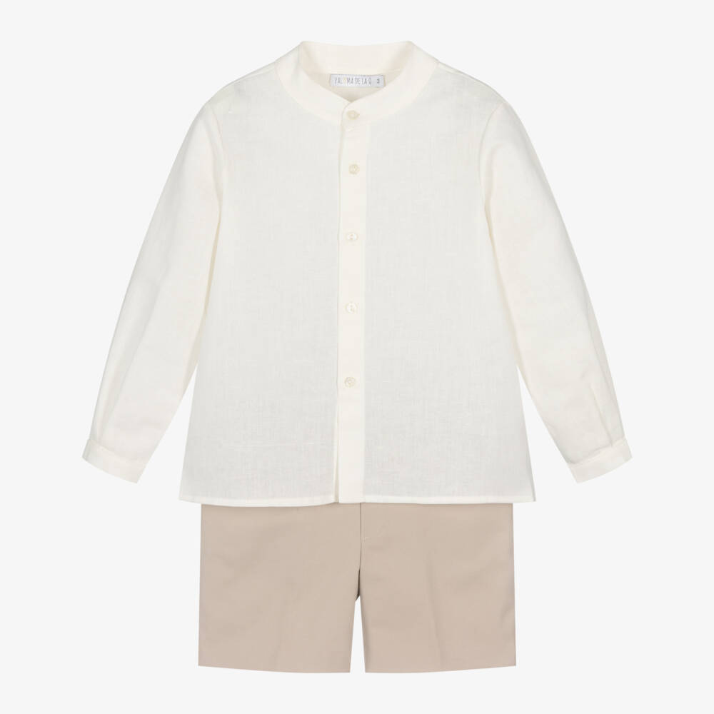 Paloma de la O-Кремовый топ и бежевые шорты для мальчиков | Childrensalon Outlet