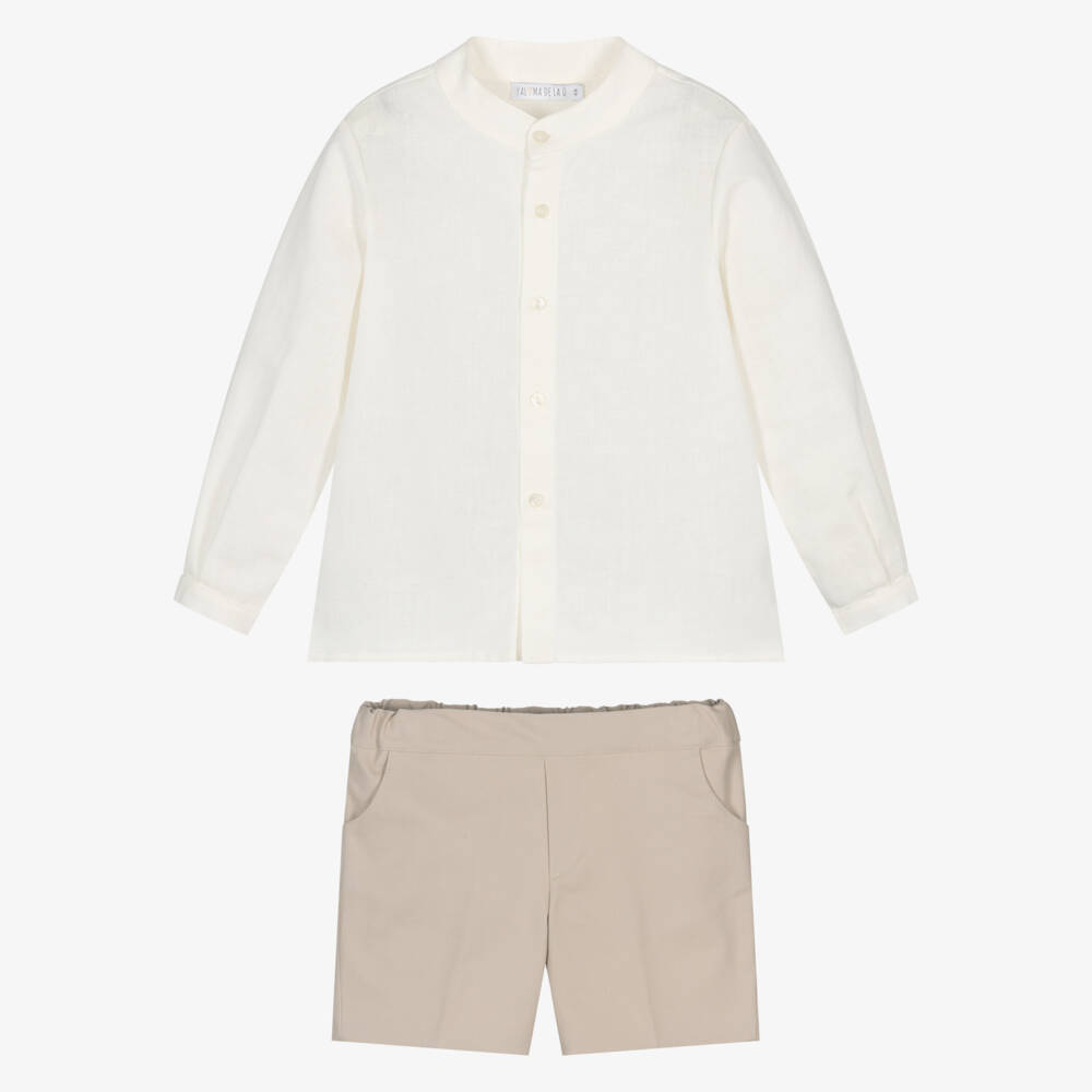 Paloma de la O-طقم أولاد بلوزة عاجية وشورت بيج | Childrensalon Outlet
