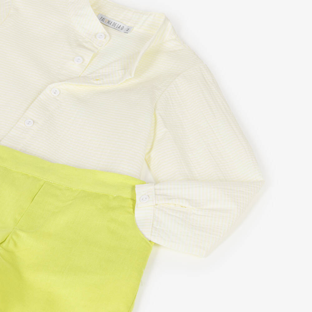 Paloma de la O-Boys Lime Green Cotton & Linen Short Set | Childrensalon Outlet